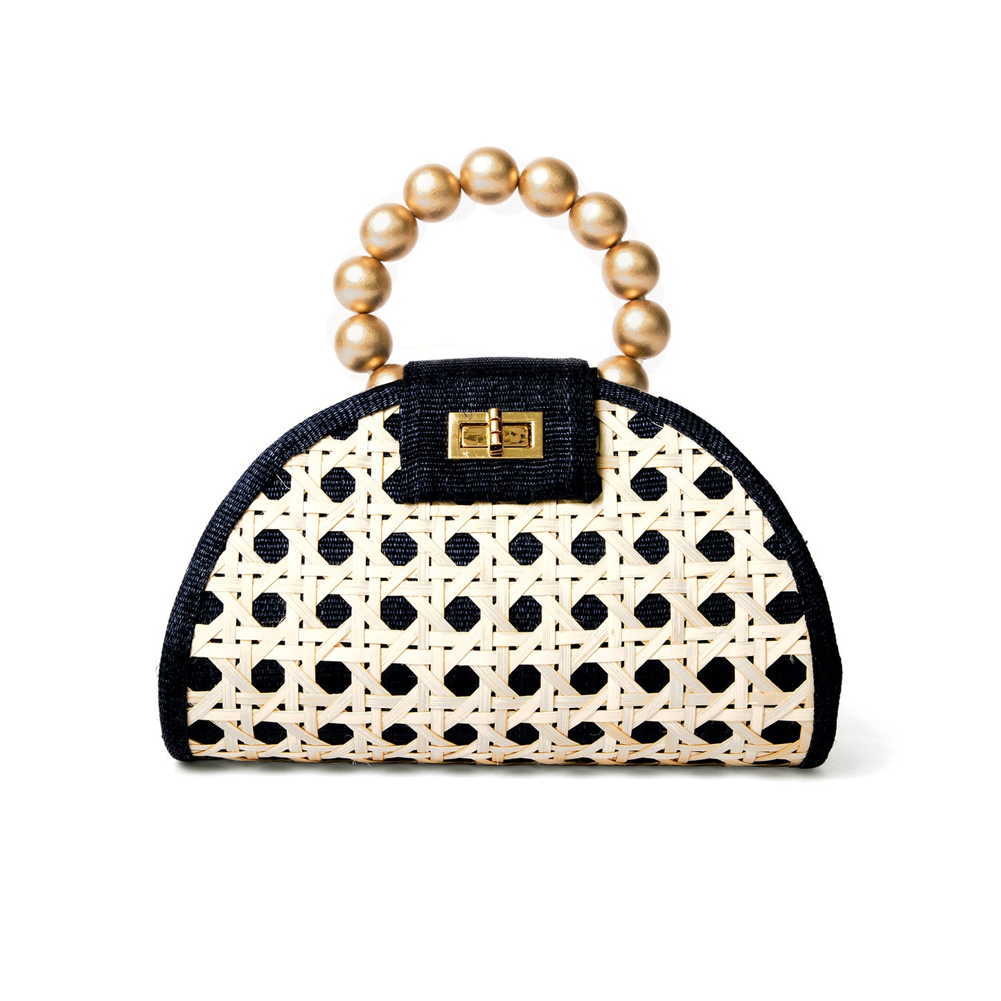 THE BELLA Black & Gold Rattan Woven Handbag