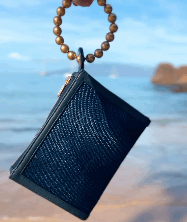 THE SADIE Navy Blue Luxe Woven Wristlet Pouch