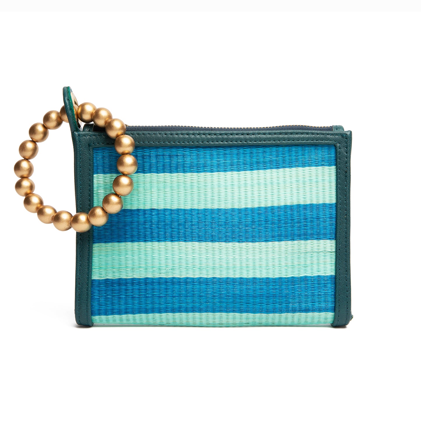 THE HAILEY Blue & Turquoise Stripe Wristlet Pouch Luxe Woven Wristlet Pouch