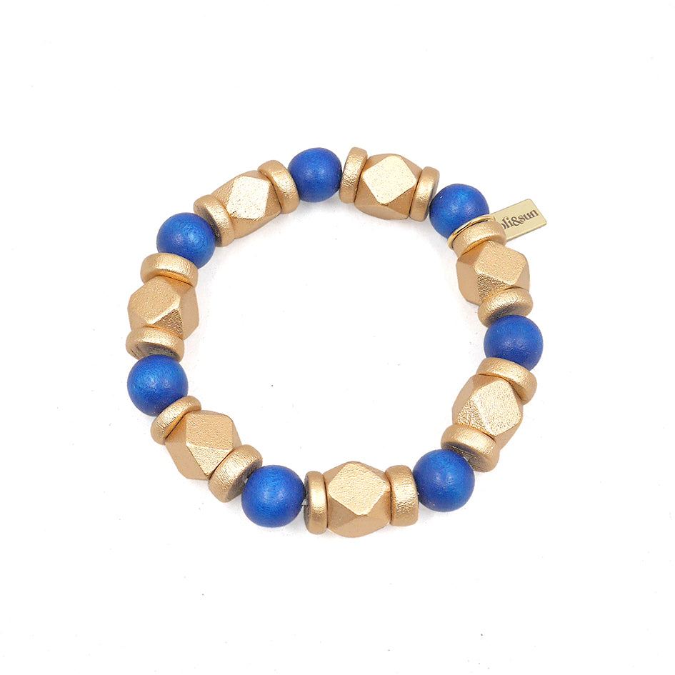 THE JENNY Cobalt Blue & Gold Wooden Bead Bracelet