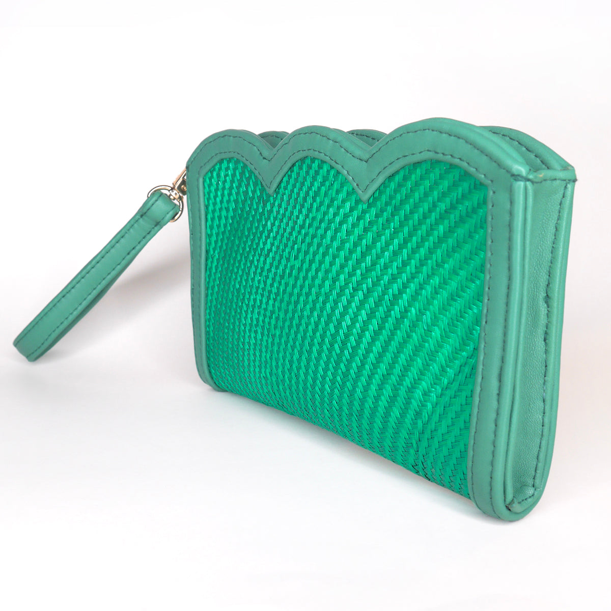 THE CAMILA Green Luxe Woven Scallop Edge Wristlet Pouch