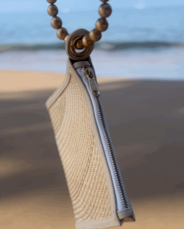 THE SADIE Cream Luxe Woven Wristlet Pouch