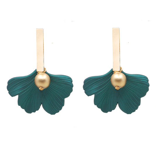 THE DAPHNE Gold Bar & Emerald Green Ginkgo Leaf Statement Earrings