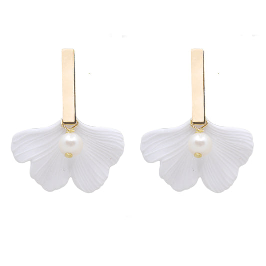 THE DAPHNE White Ginkgo Leaf Statement Earrings