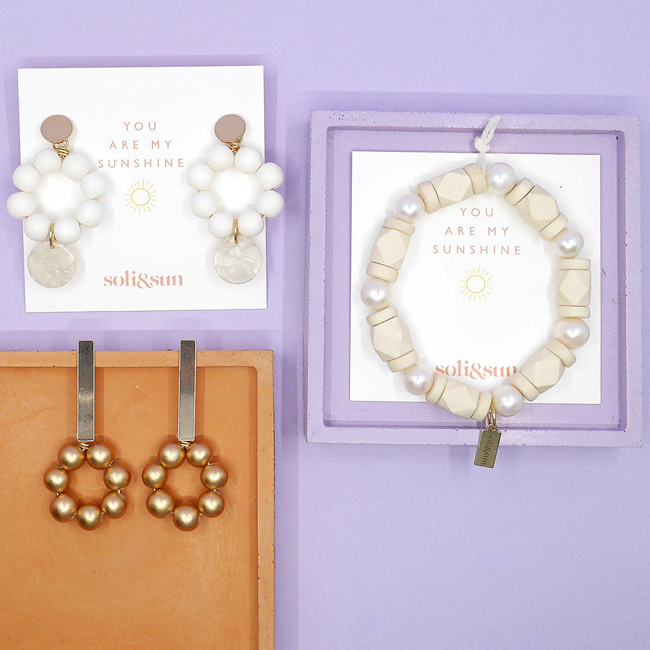 THE LILY Gold Bar & Gold Wooden Bead Earrings