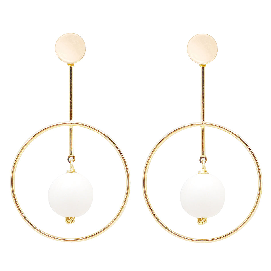 THE GEORGINA White Wooden Bead & Gold Hoop Earrings