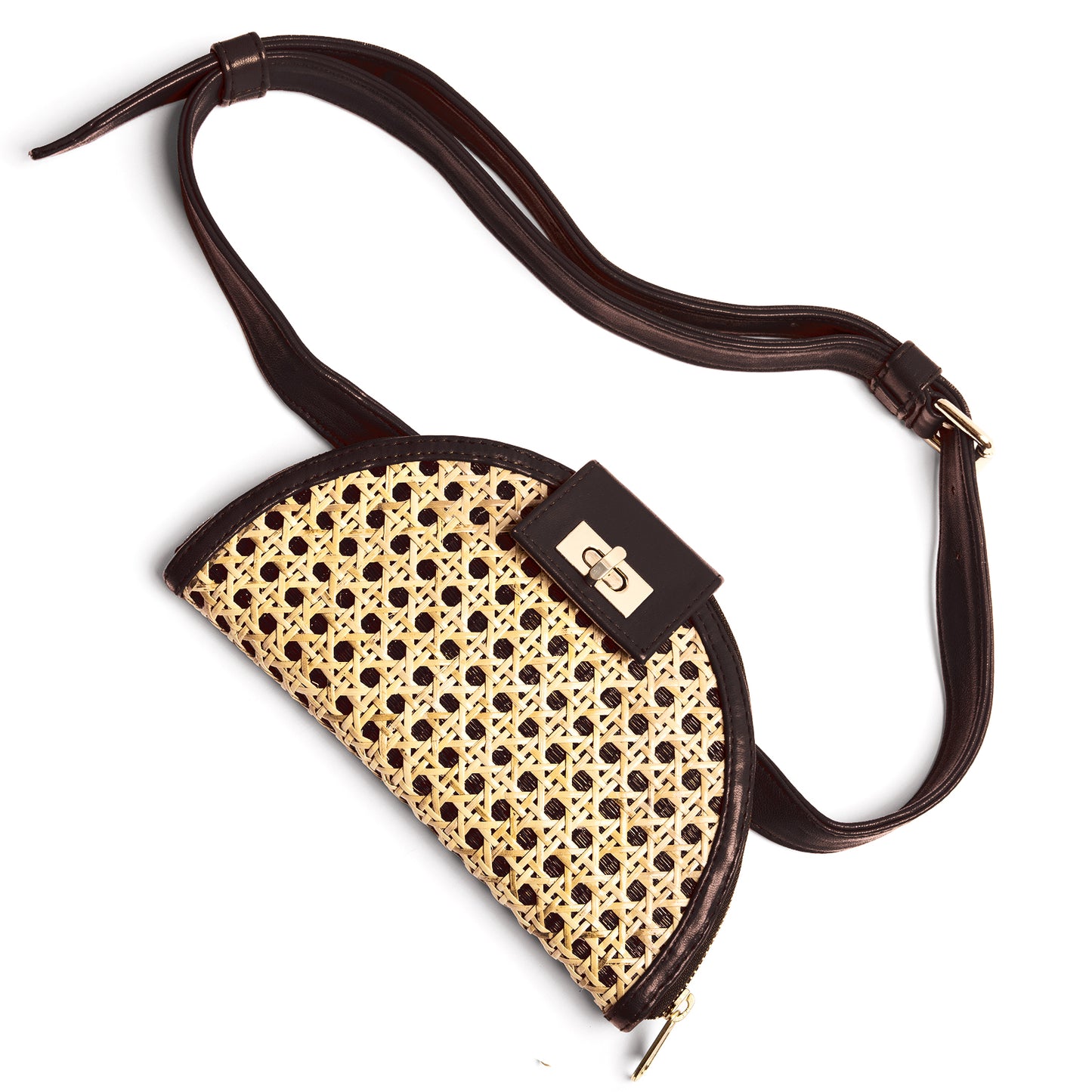 THE HANNAH Black Leather & Rattan Weave Crossbody & Belt Bag
