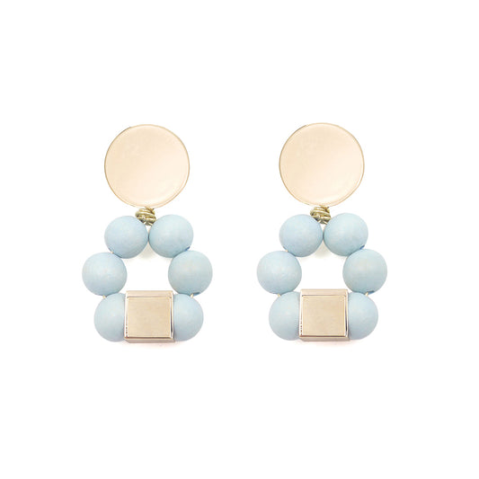 THE JENNA Light blue Hand-Crafted Wooden Bead Statement Earrings