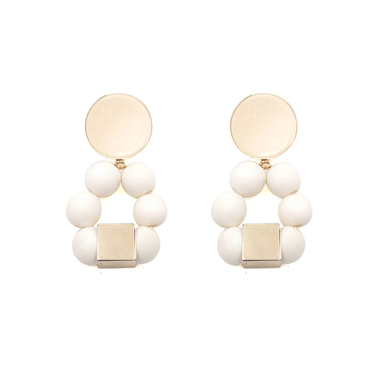 THE JENNA White Hand-Crafted Wooden Bead Statement Earrings