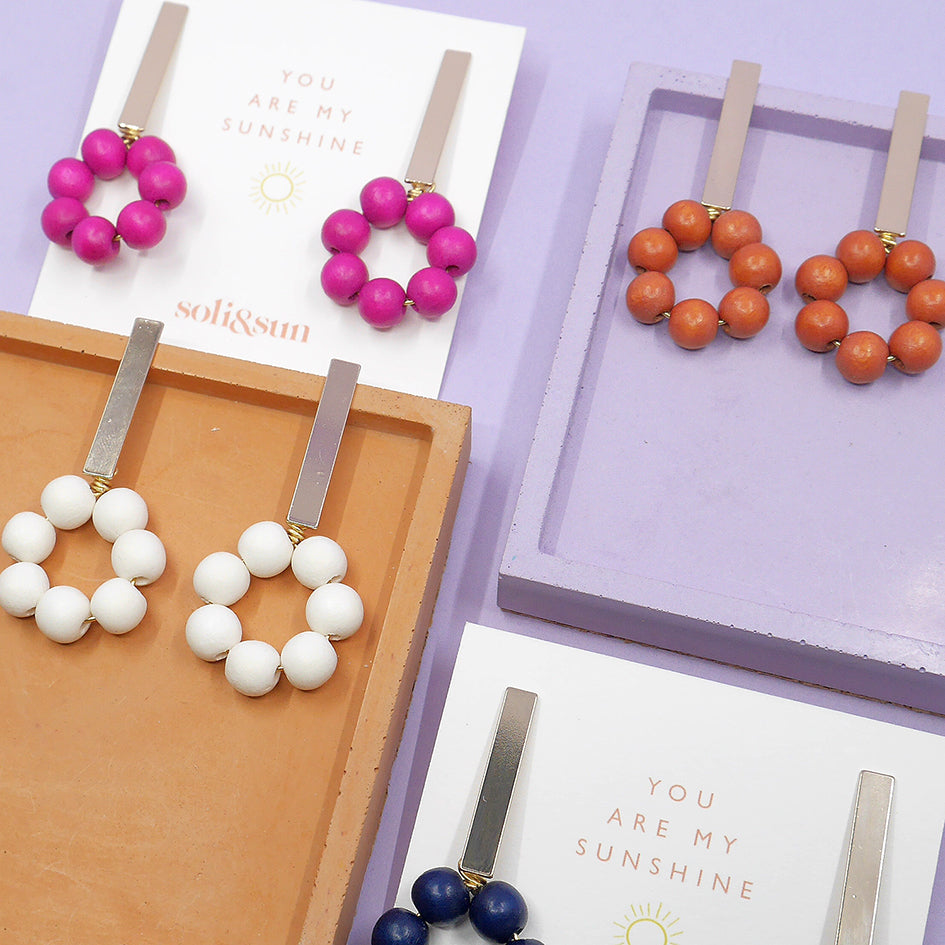 THE LILY Gold Bar & Gold Wooden Bead Earrings
