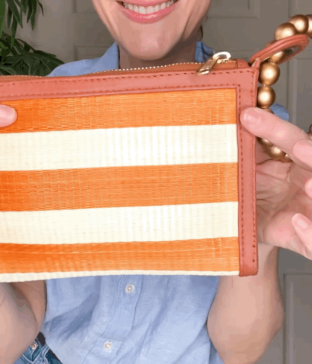 THE HAILEY Orange Stripe Wristlet Pouch Luxe Woven Wristlet Pouch