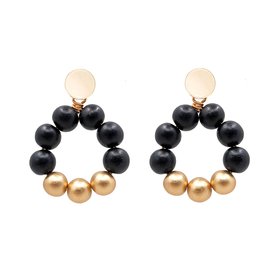 THE POPPY Black & Gold Wooden Bead Earrings