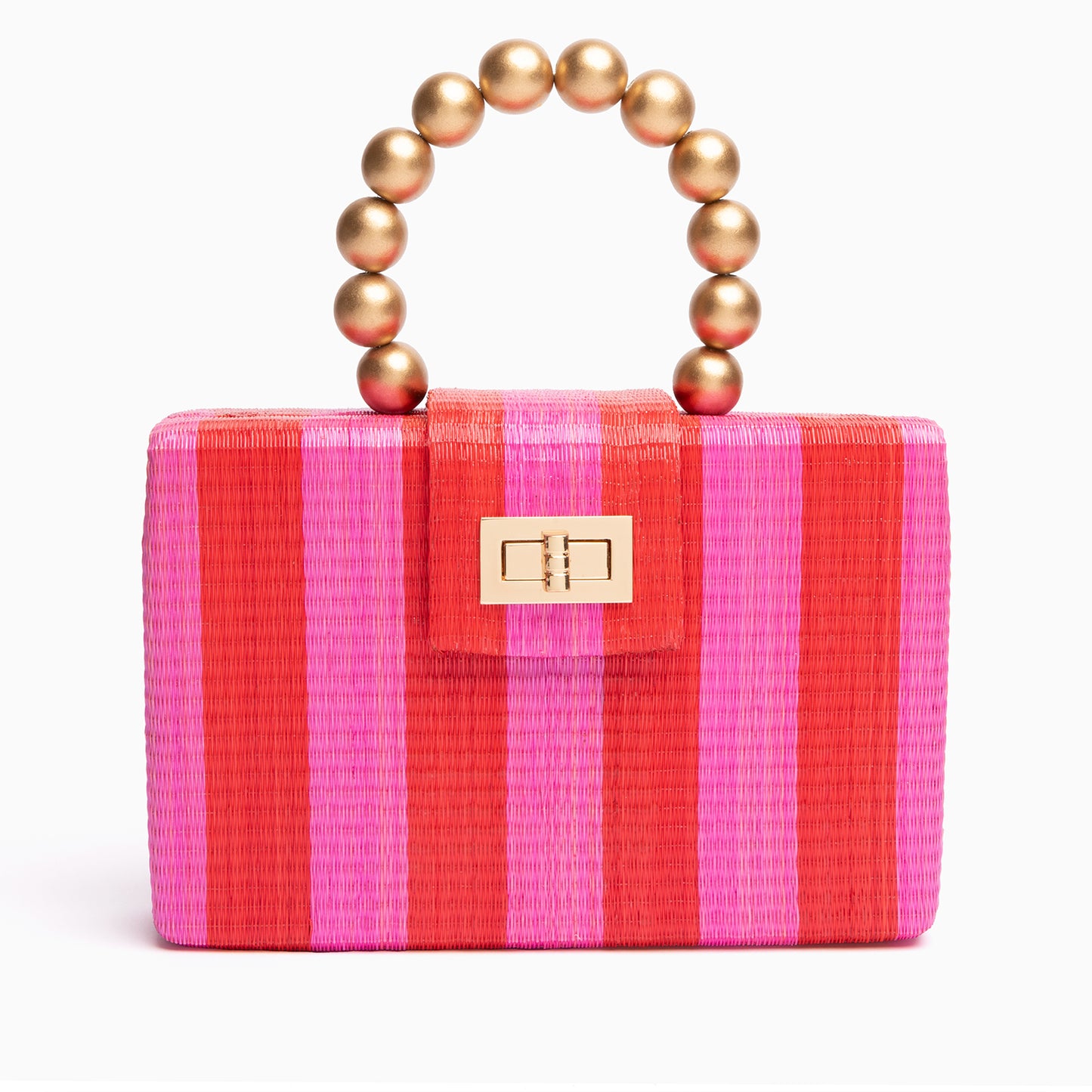THE LOUISA Red & Pink Stripe Woven Straw Clutch Bag