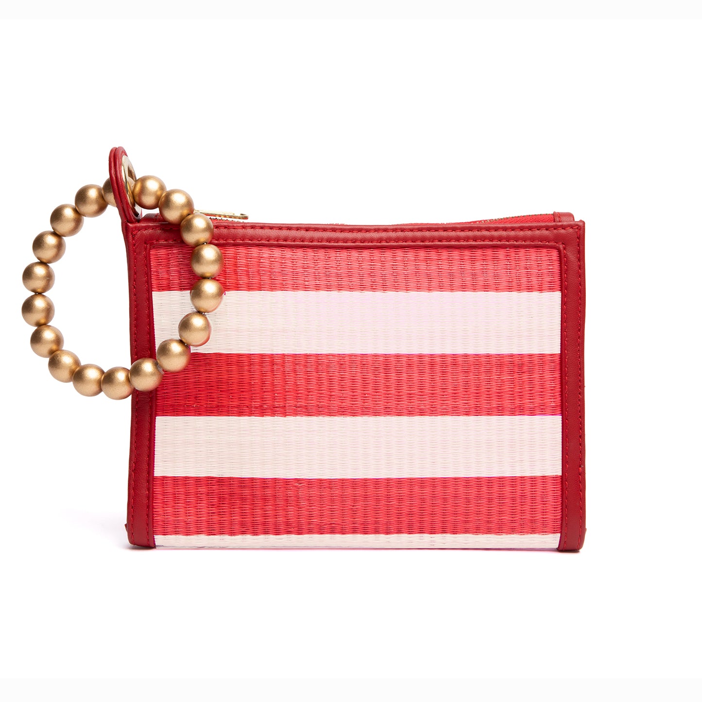 THE HAILEY Red & Cream Stripe Wristlet Pouch Luxe Woven Wristlet Pouch