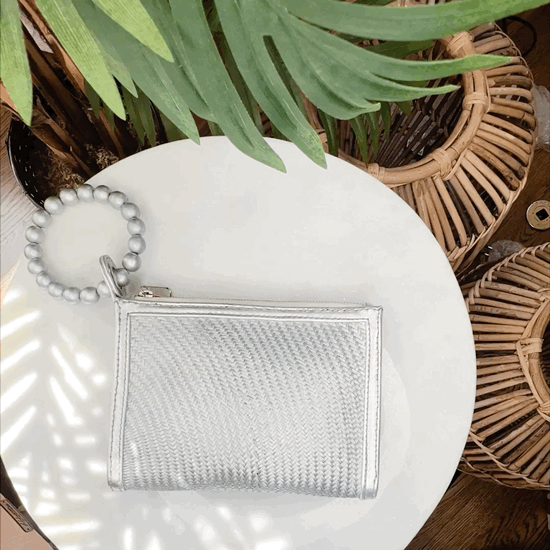 THE SADIE Silver Luxe Woven Wristlet Pouch