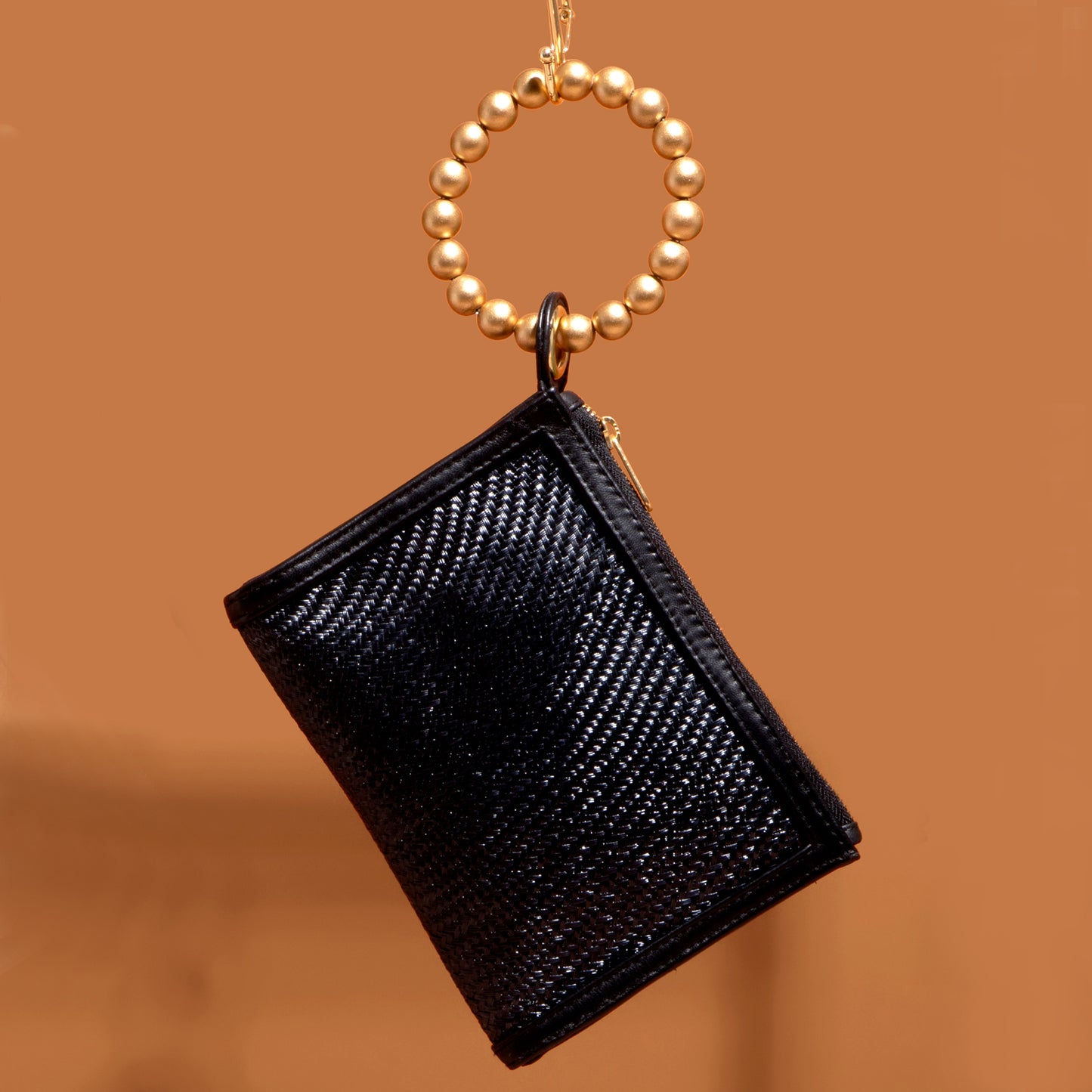 THE SADIE Black Luxe Woven Wristlet Pouch