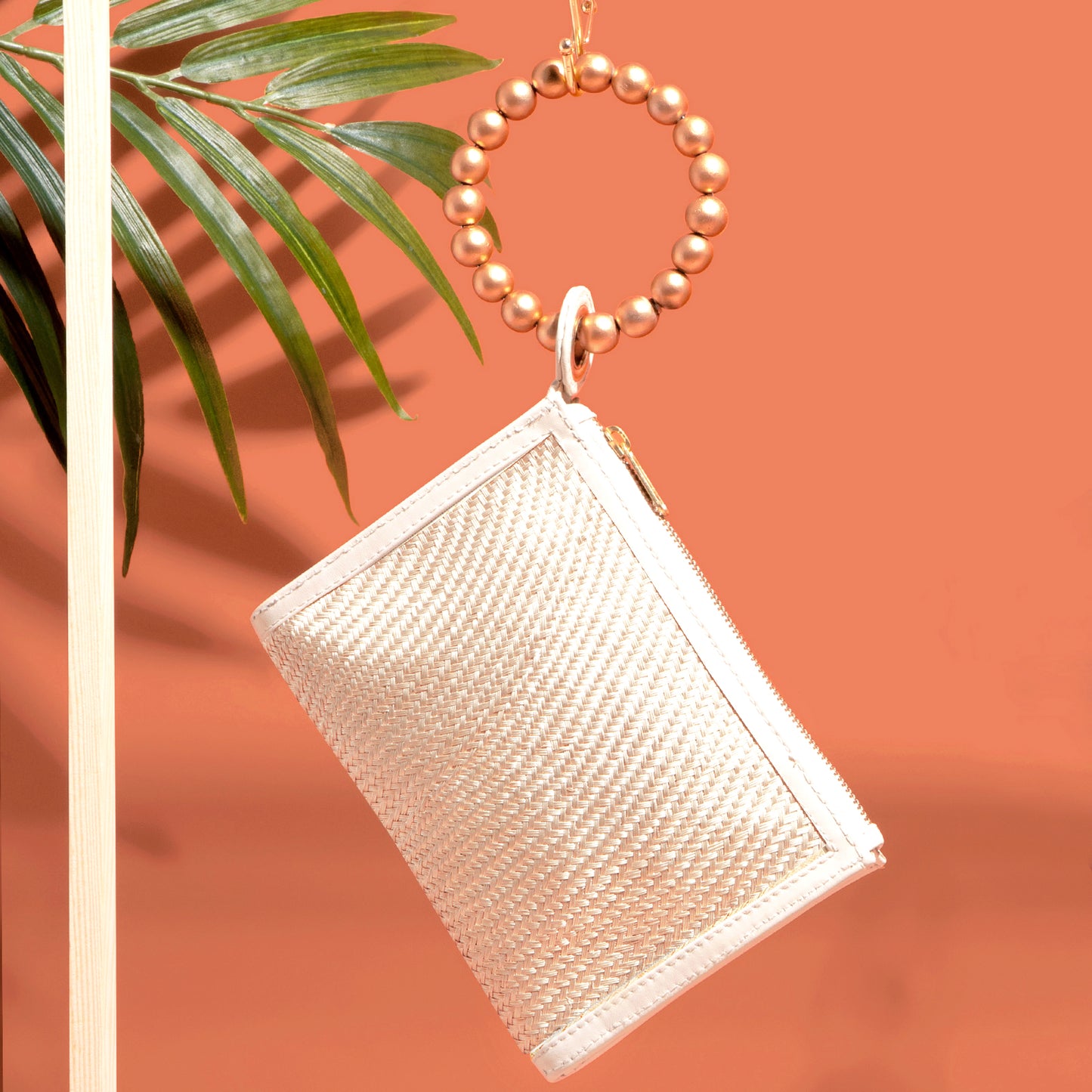 THE SADIE Cream Luxe Woven Wristlet Pouch