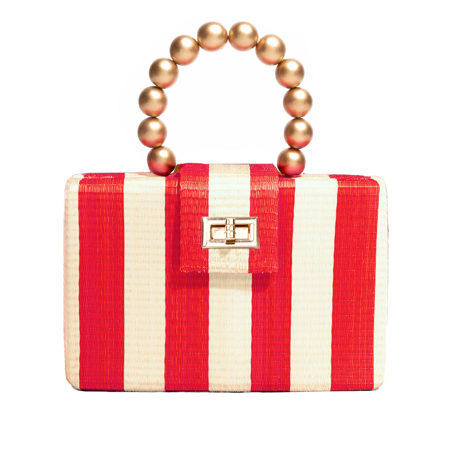 THE LOUISA Red & Cream Stripe Woven Straw Clutch Bag