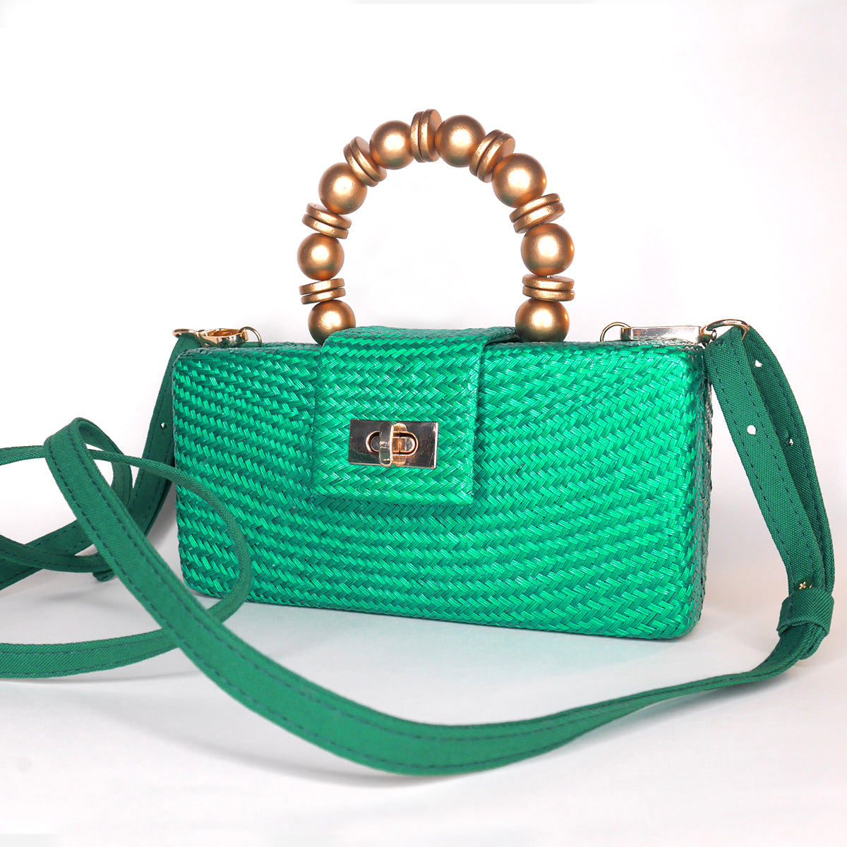 THE SERENA Green Woven Straw Clutch Bag
