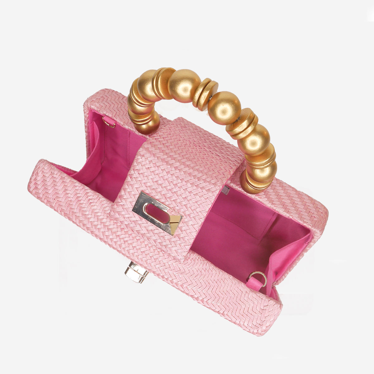THE SERENA Light Pink Woven Straw Clutch Bag