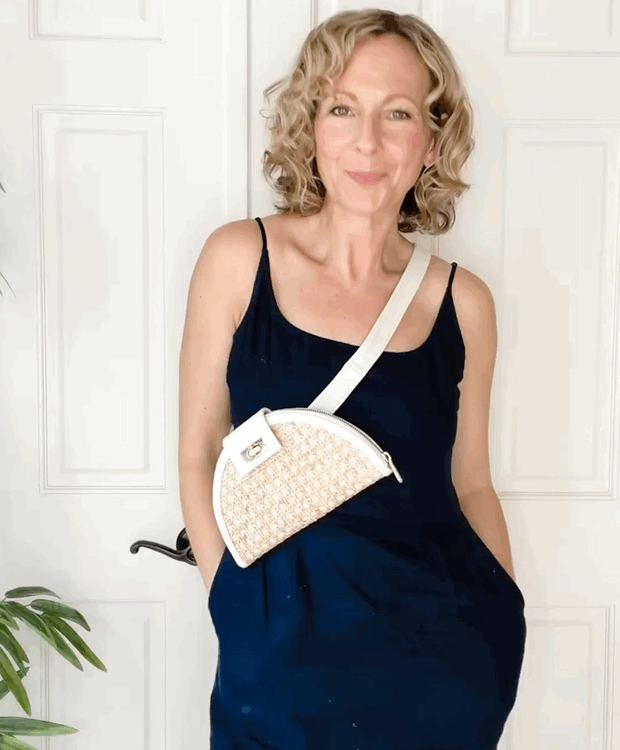 THE HANNAH Cream Leather & Rattan Weave Crossbody & Belt Bag