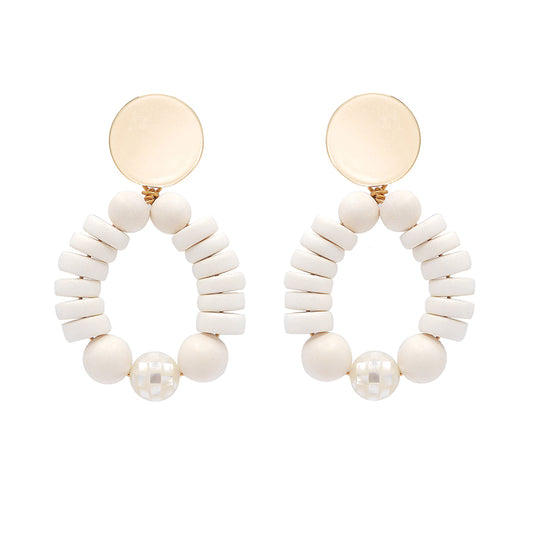 THE ISLA White Wooden Bead & Mother of Pearl Earrings