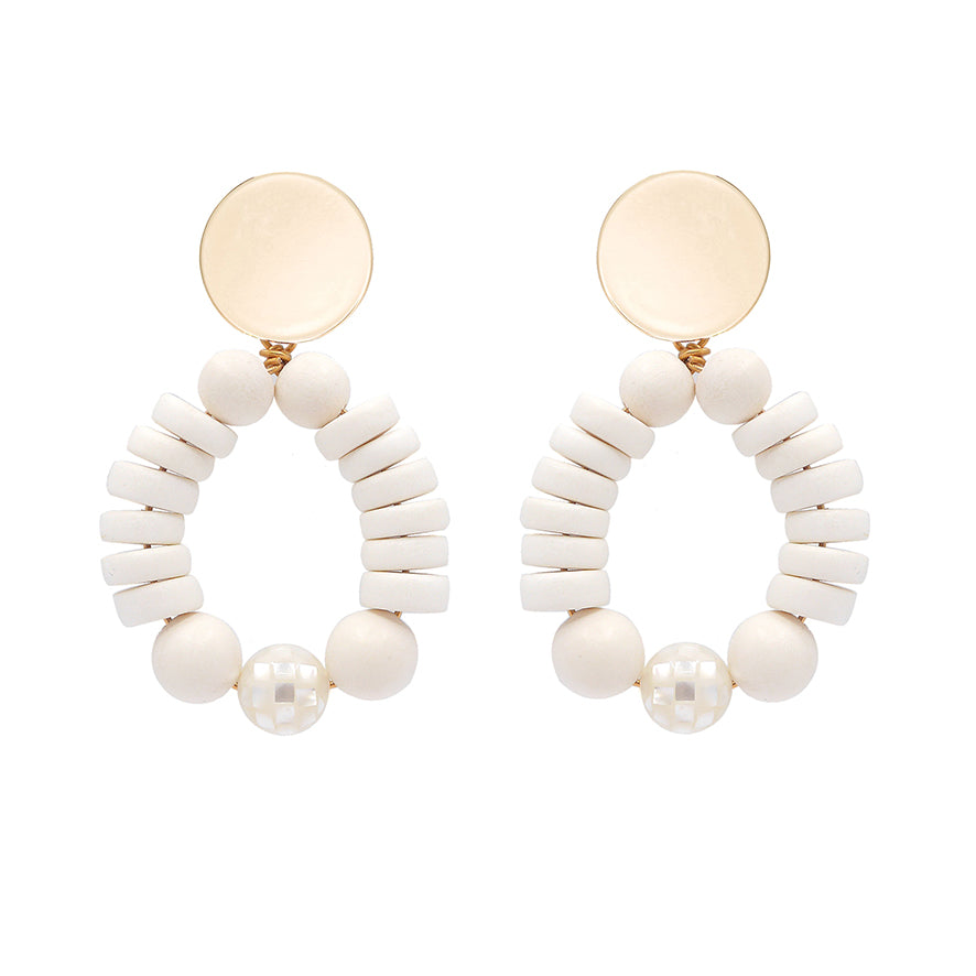 THE ISLA White Wooden Bead & Mother of Pearl Earrings