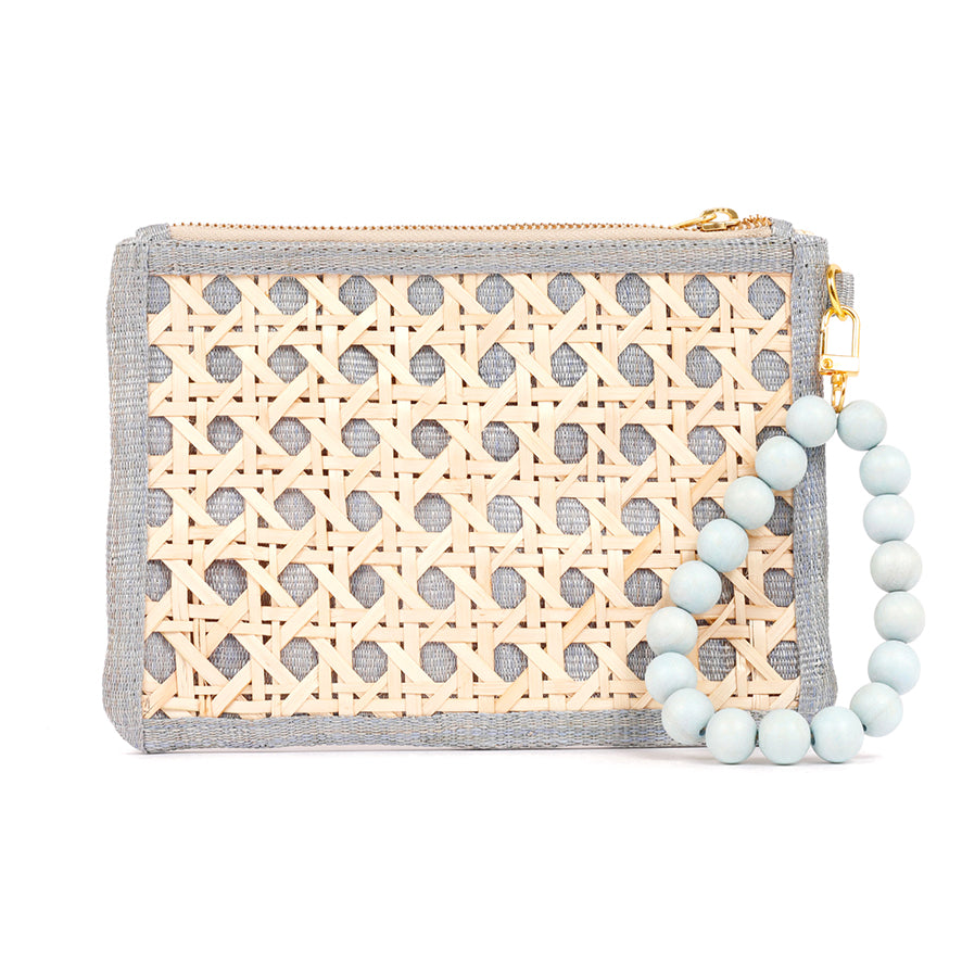THE TINA, Light blue woven rattan purse
