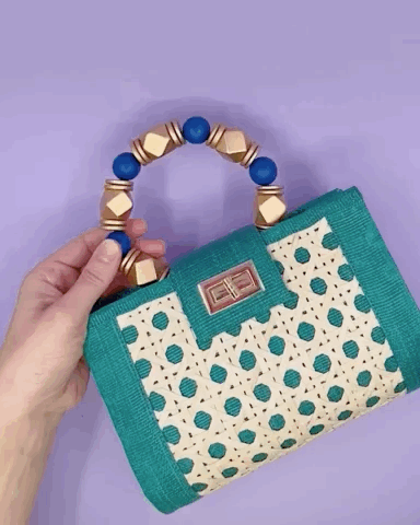 THE MILA Green, Blue & Gold Rattan Woven Handbag