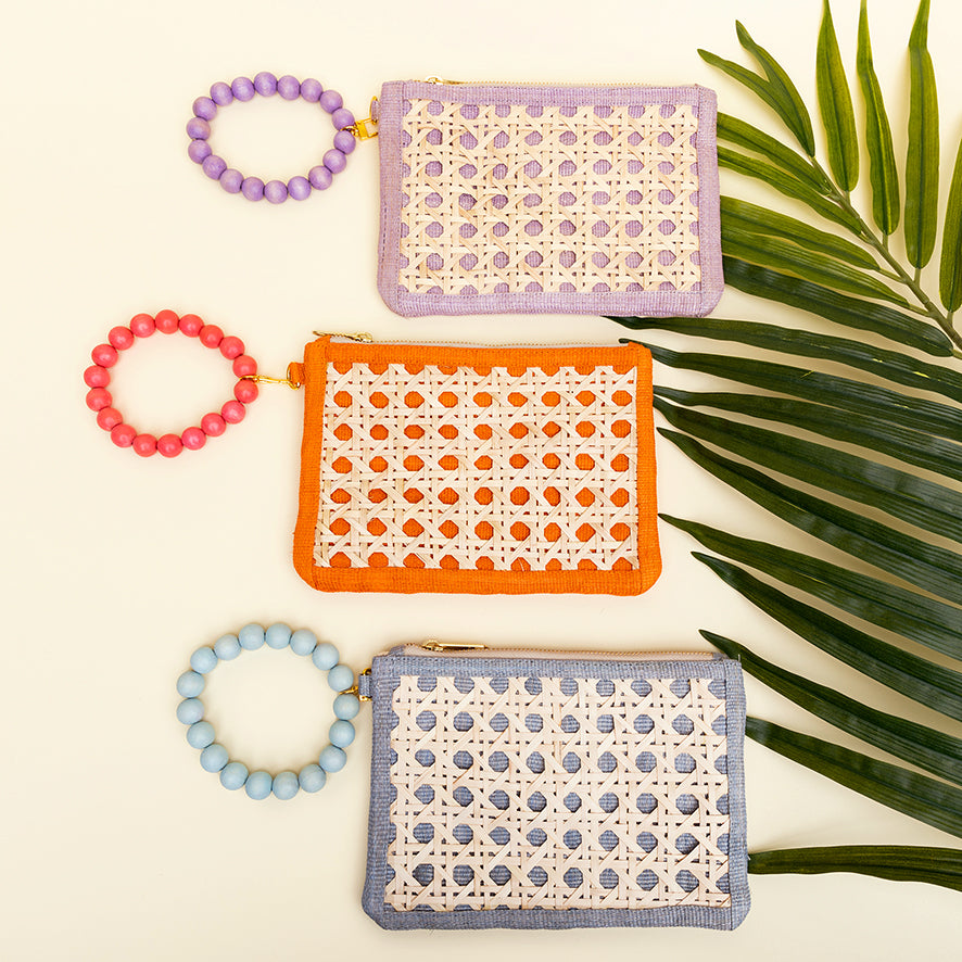 THE TINA, Light blue woven rattan purse