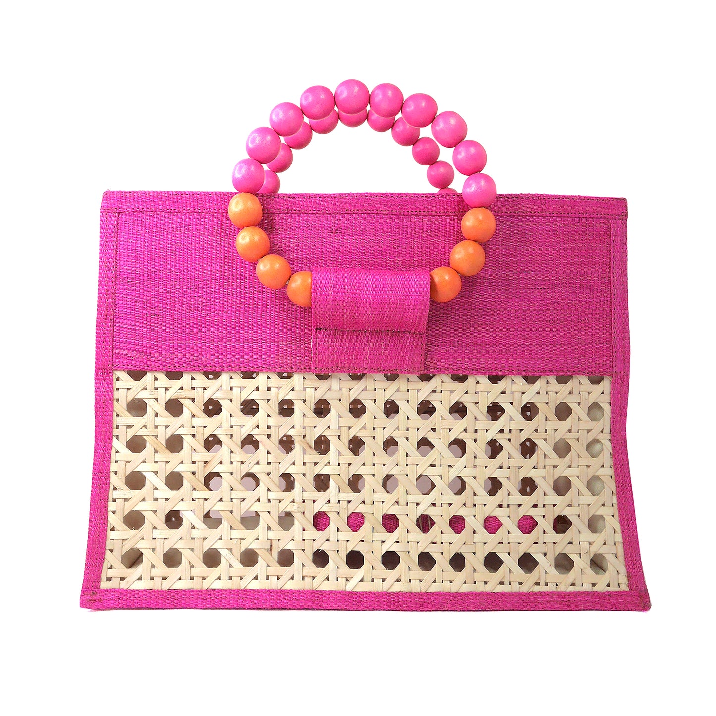 THE ASHLEY Pink & Orange Rattan Woven Tote Handbag