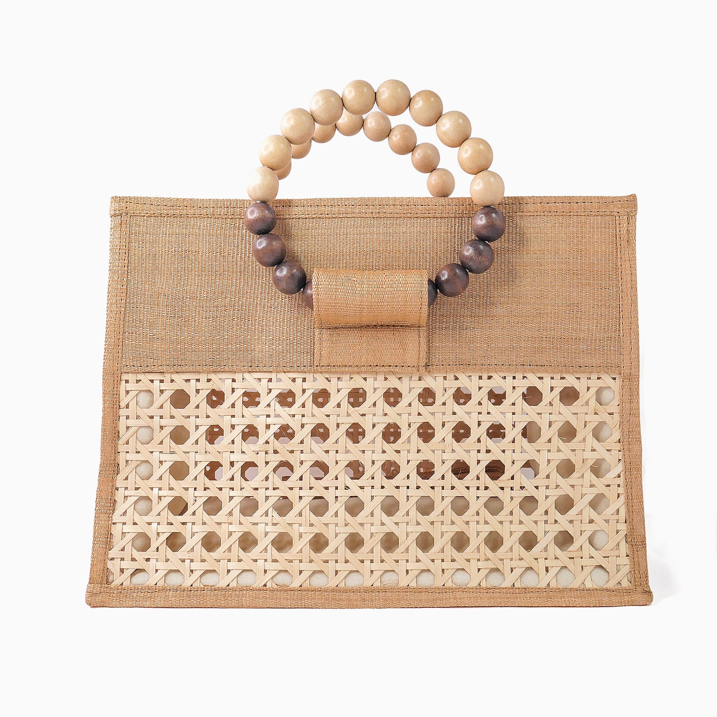 THE ASHLEY Tan & Brown Rattan Woven Tote Handbag