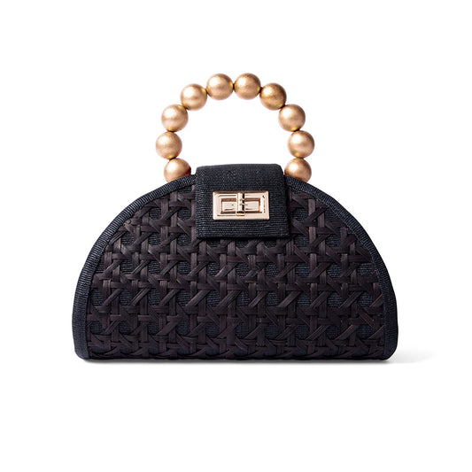 THE BELLA Black & Gold Rattan Woven Handbag