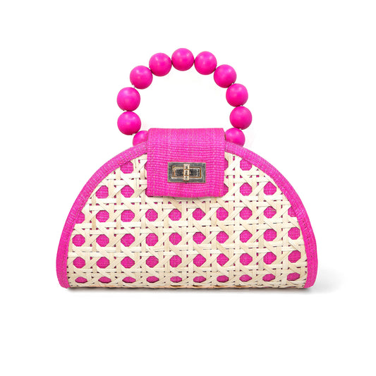 THE BELLA Pink Rattan Woven Handbag