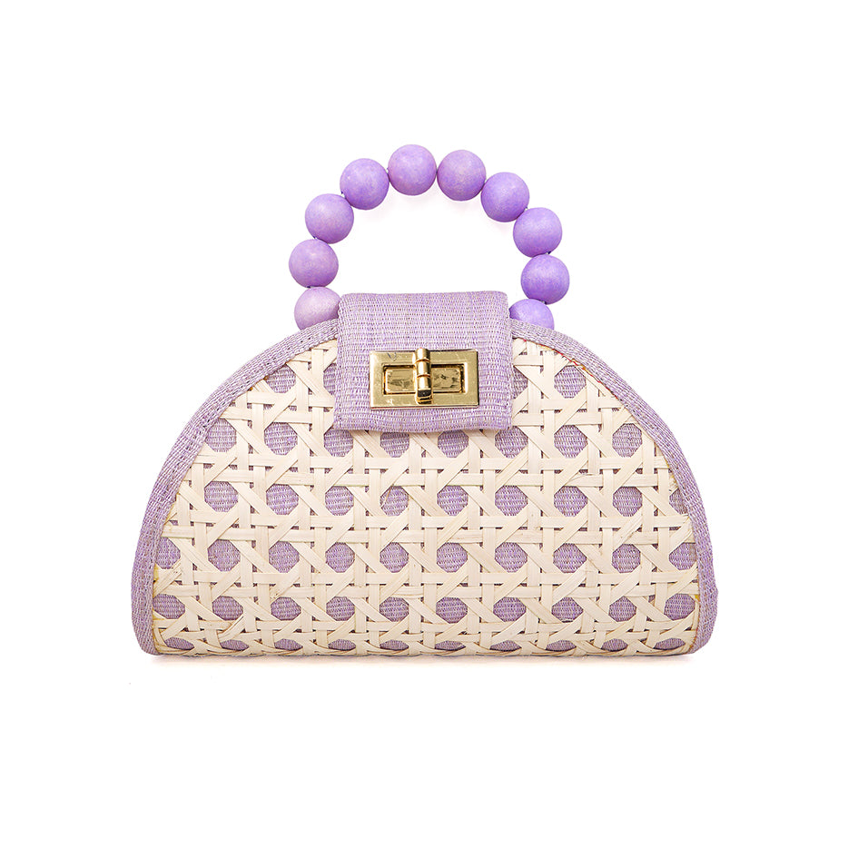 THE BELLA Lilac Rattan Woven Handbag