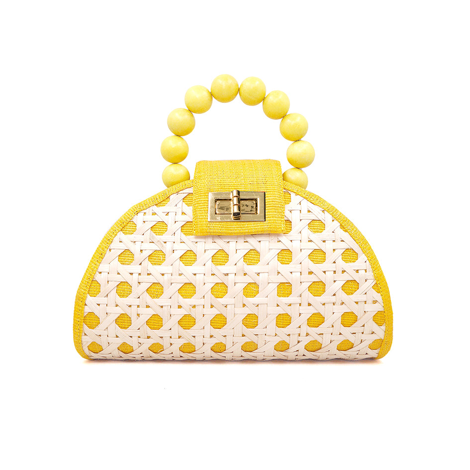 THE BELLA Yellow Rattan Woven Handbag
