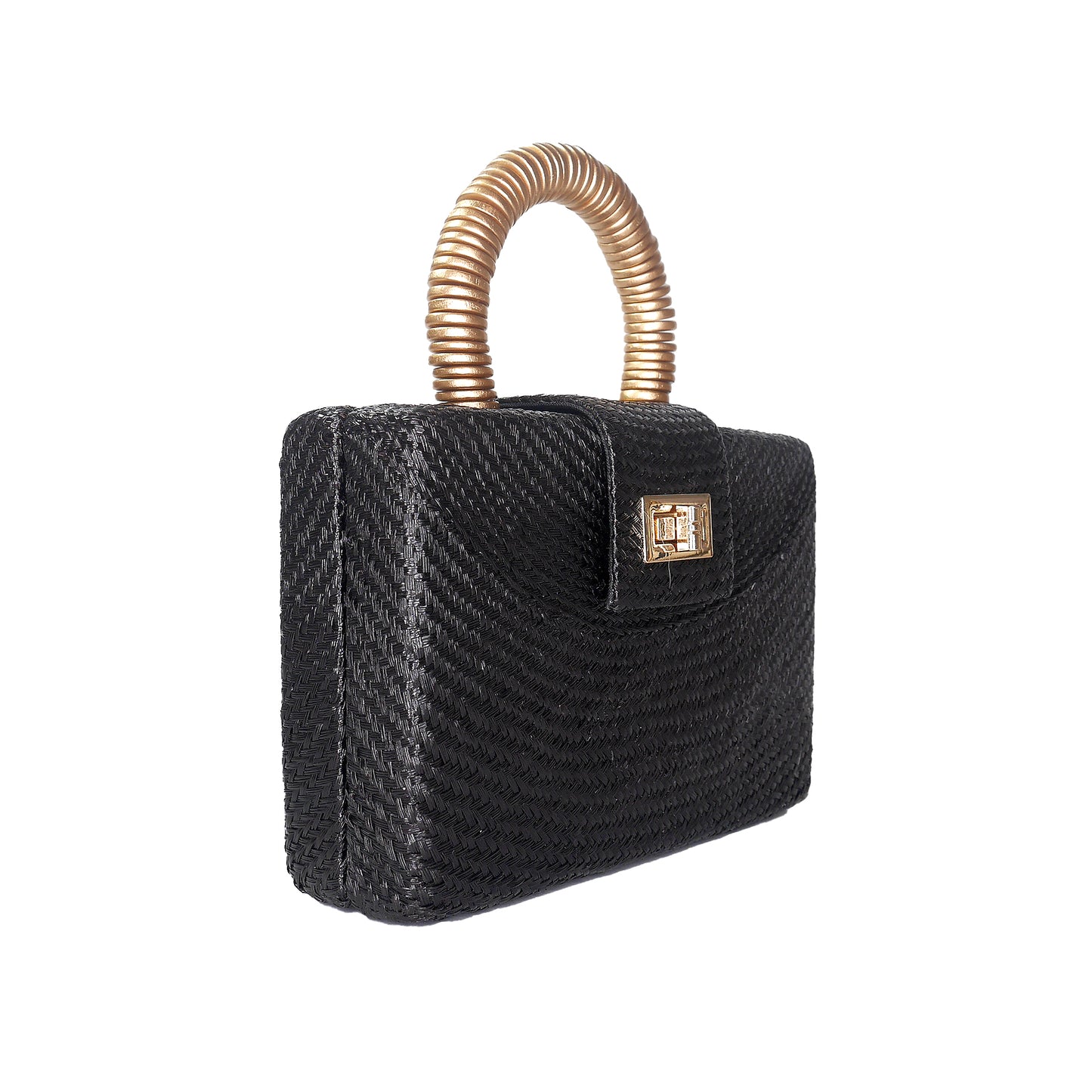 THE GRACIE Black & Gold Woven Buntal Straw Clutch Bag