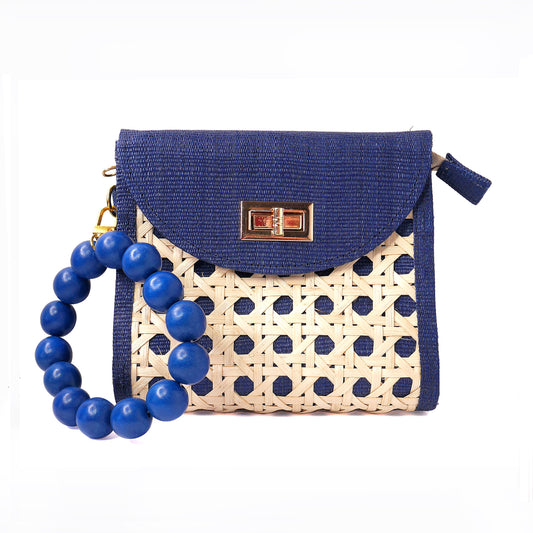 THE DAVINA Blue Rattan Woven Wristlet Purse