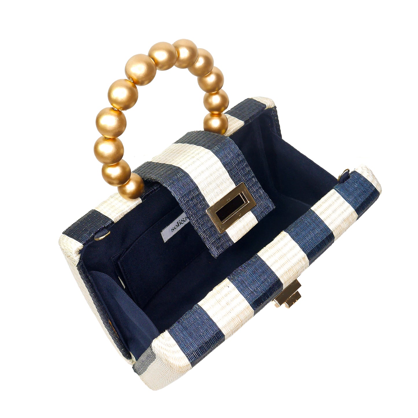 THE LOUISA Blue & Cream Stripe Woven Straw Clutch Bag