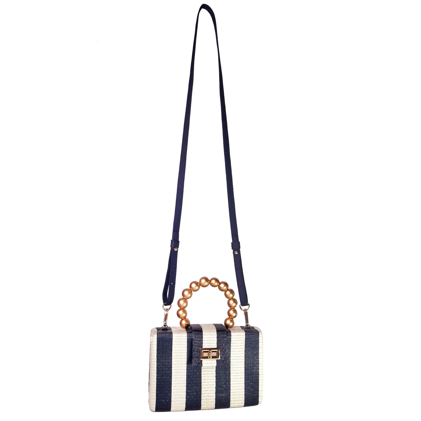 THE LOUISA Blue & Cream Stripe Woven Straw Clutch Bag