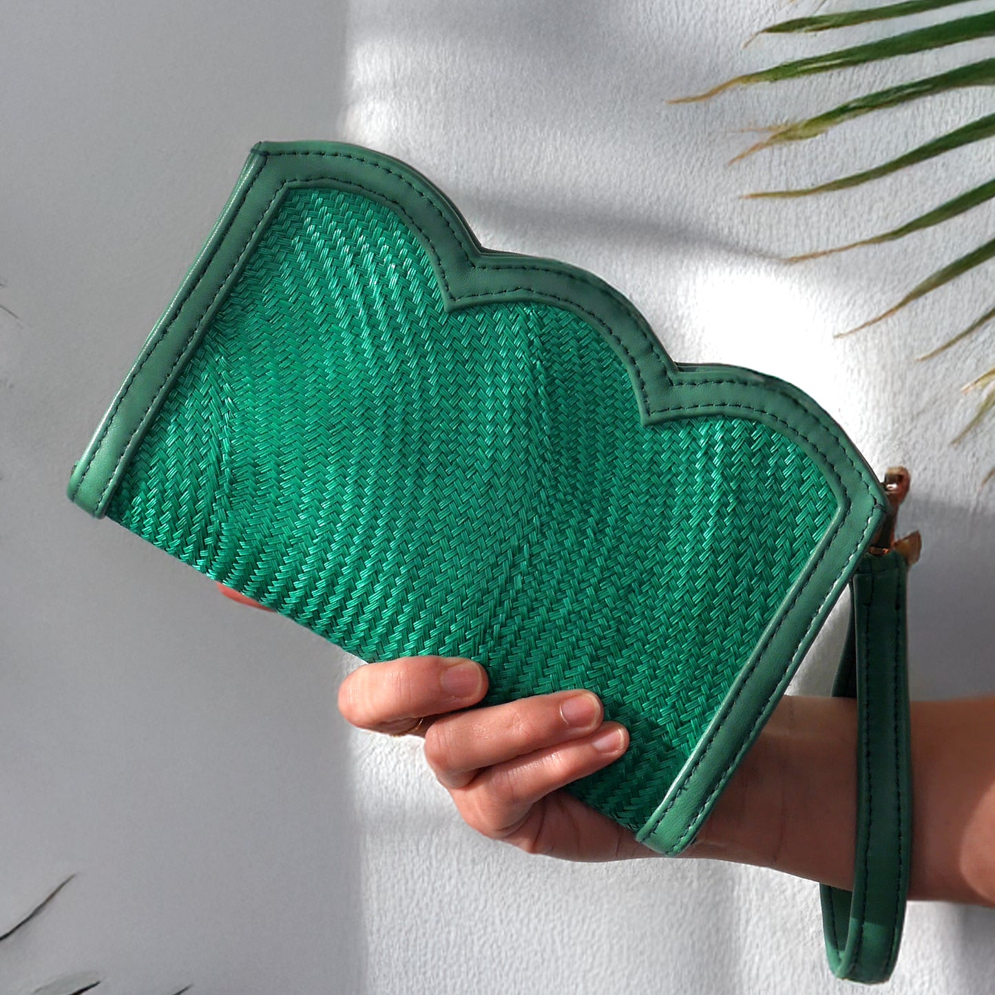THE CAMILA Green Luxe Woven Scallop Edge Wristlet Pouch