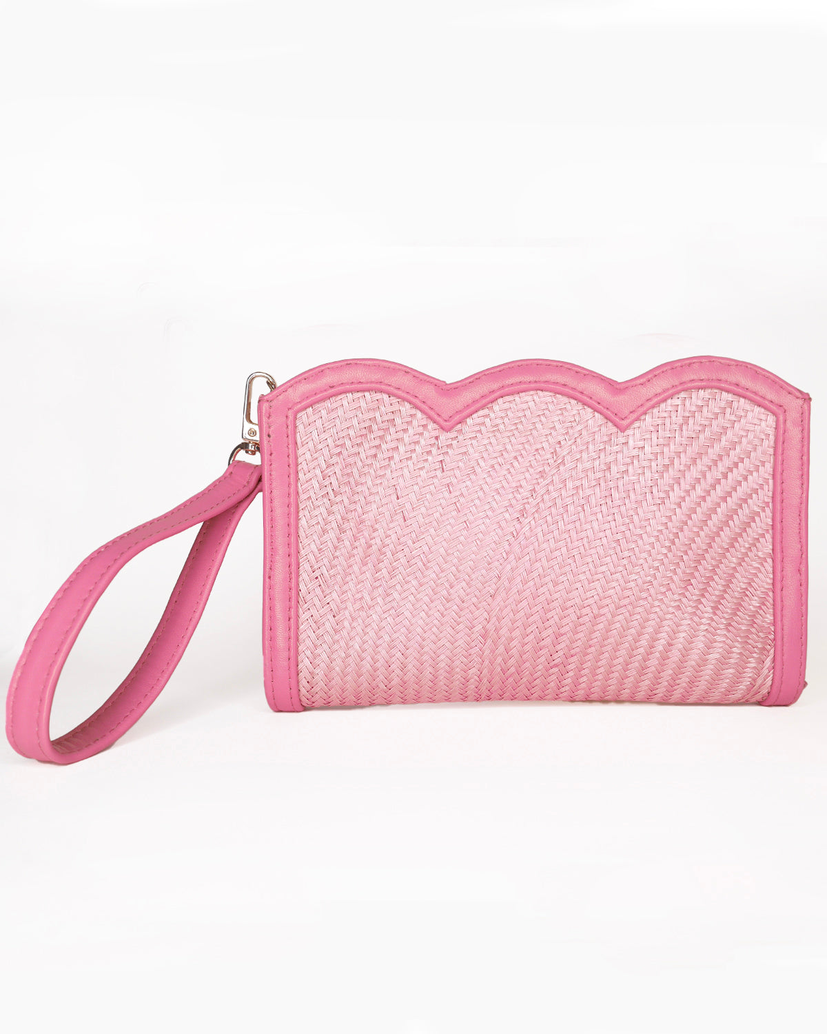THE CAMILA Light Pink Luxe Woven Scallop Edge Wristlet Pouch
