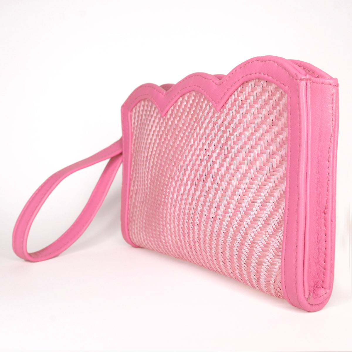 THE CAMILA Light Pink Luxe Woven Scallop Edge Wristlet Pouch