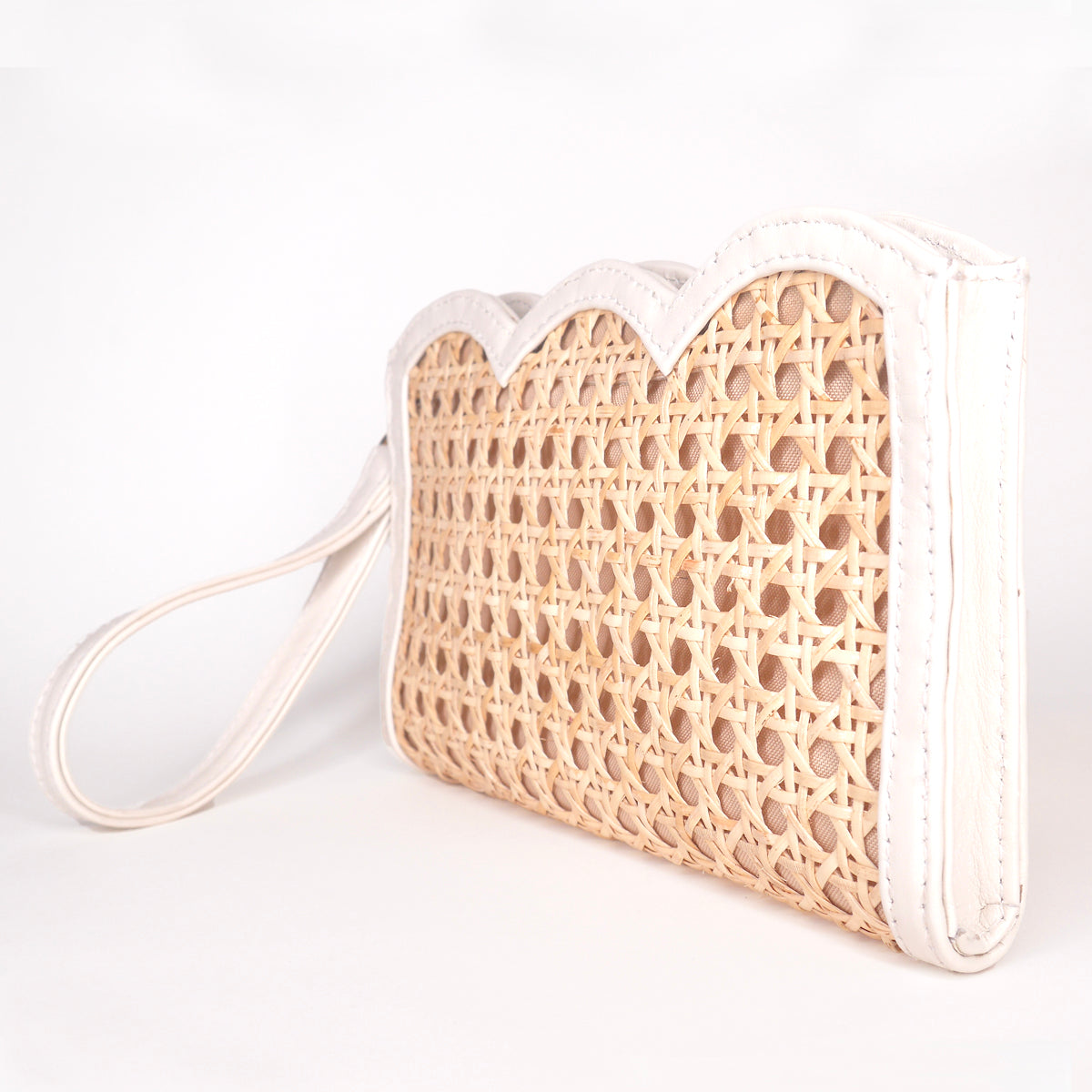 THE CAMILA Rattan & Cream Luxe Woven Scallop Edge Wristlet Pouch