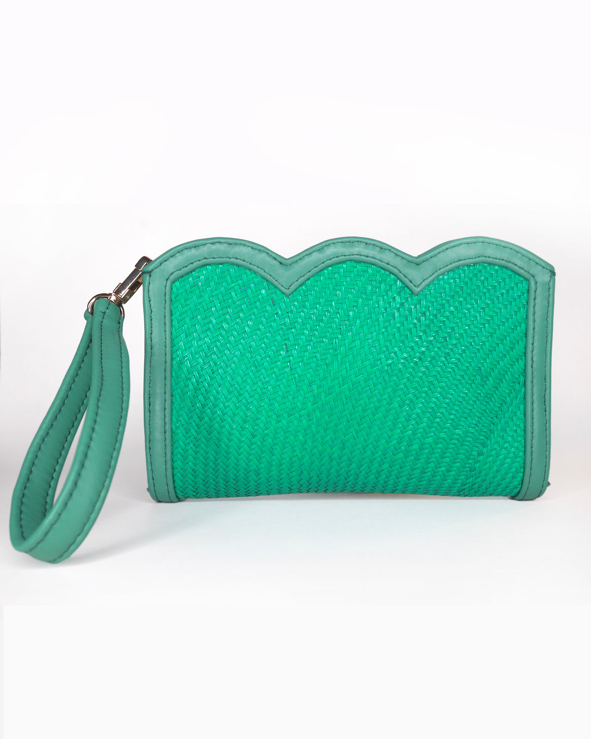 THE CAMILA Green Luxe Woven Scallop Edge Wristlet Pouch