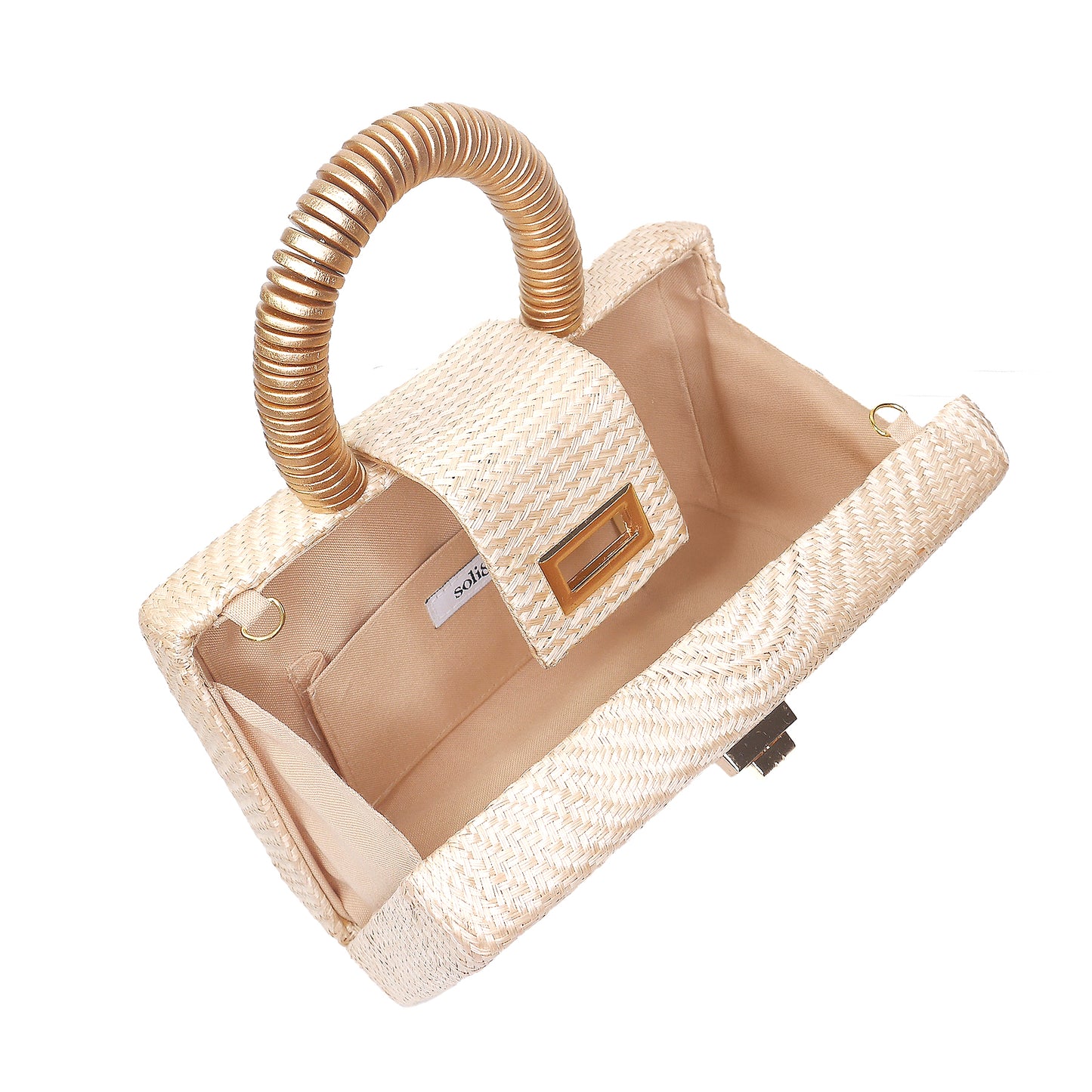 THE GRACIE Cream Woven Straw Clutch Bag