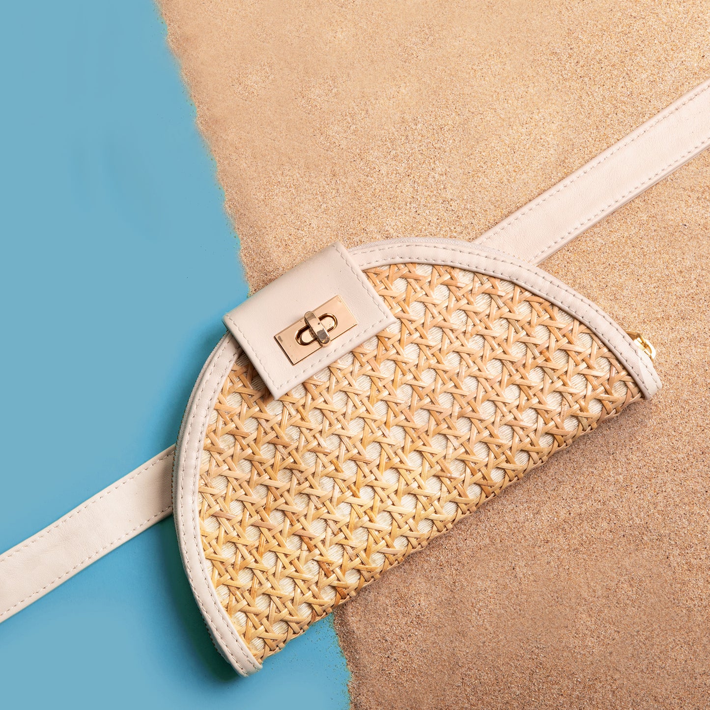 THE HANNAH Cream Leather & Rattan Weave Crossbody & Belt Bag