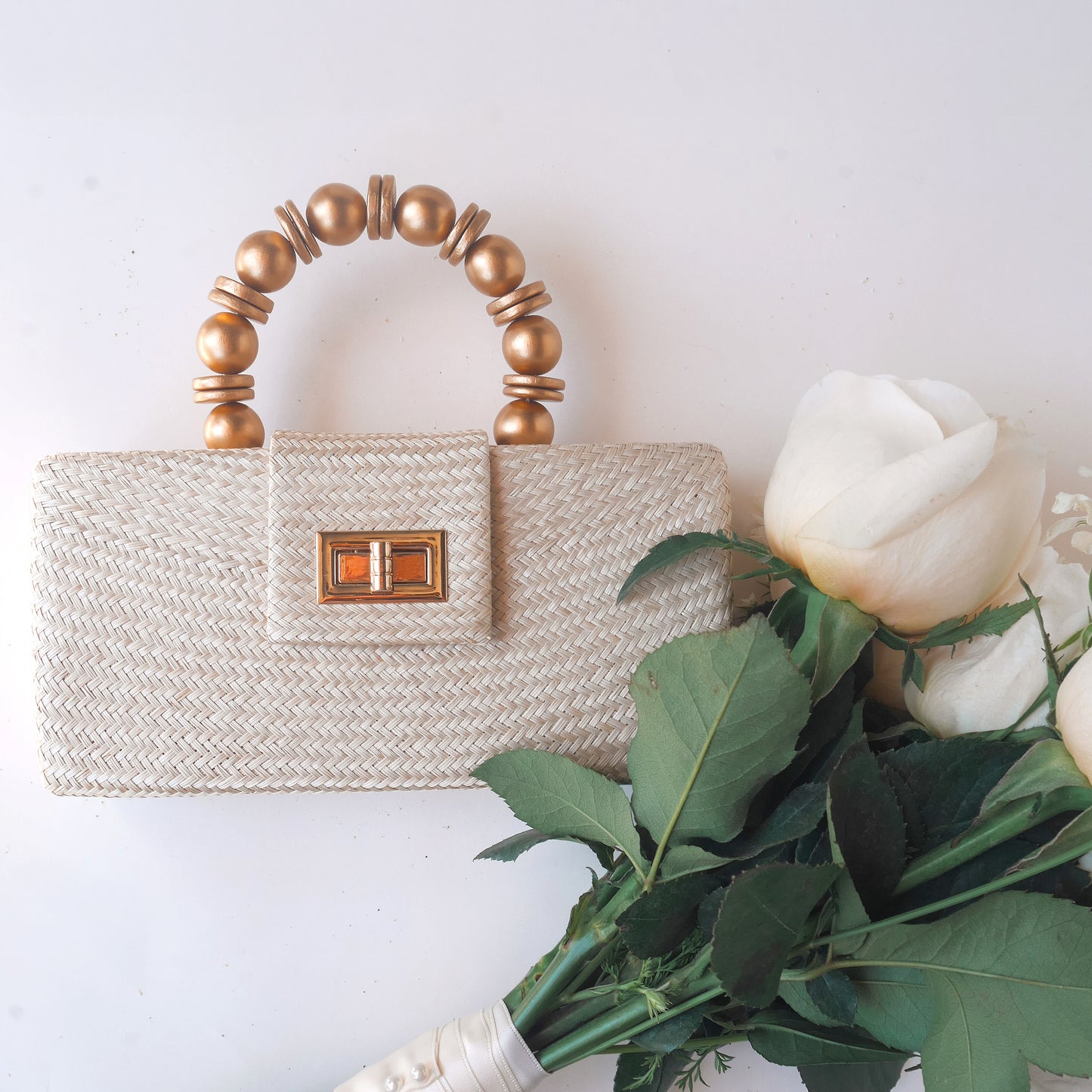 THE SERENA Cream Woven Straw Clutch Bag
