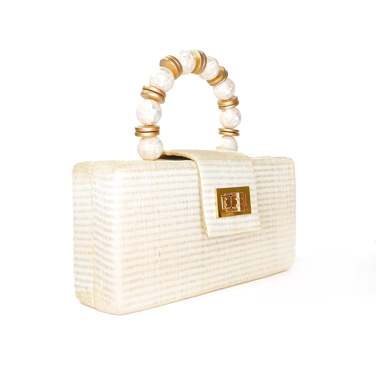 THE SERENA Cream Clutch with Shell Inlay Bead Handle