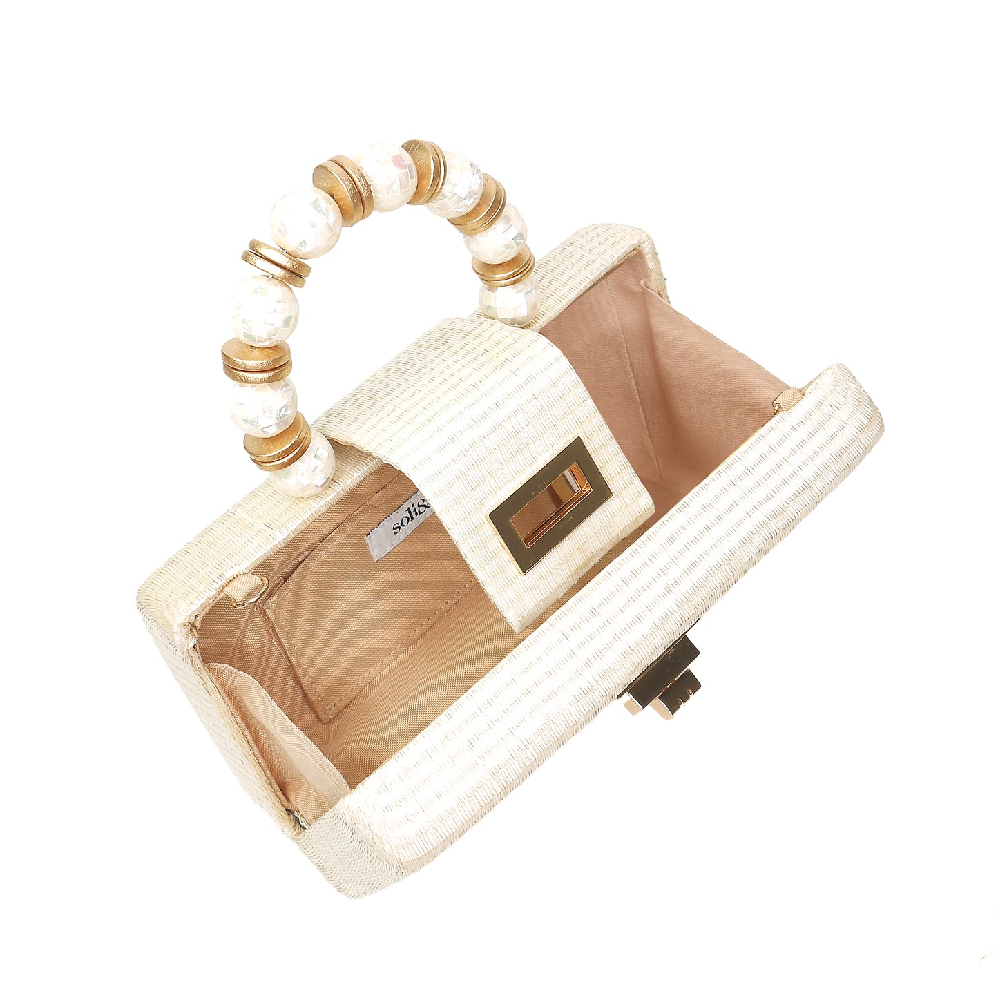 THE SERENA Cream Clutch with Shell Inlay Bead Handle